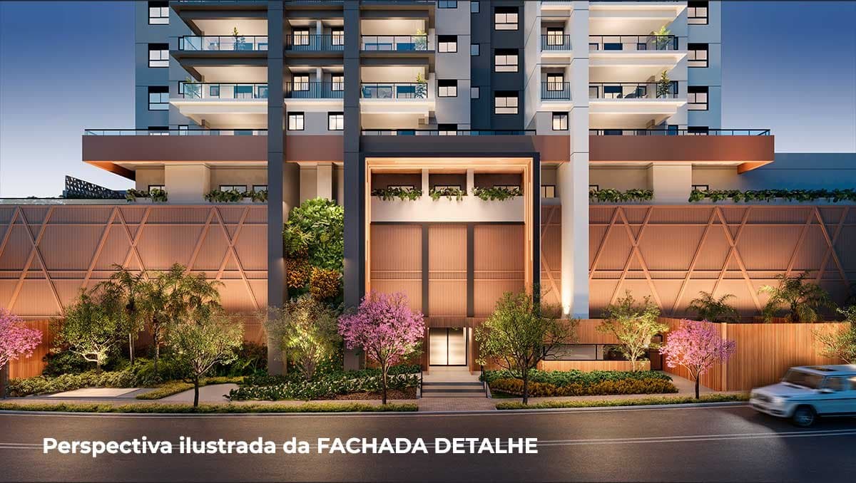 Fachada do empreendimento Legend por Dubai ao anoitecer